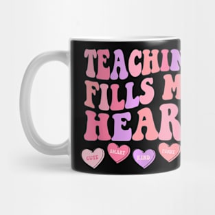 Teaching Fills My Heart Groovy Teacher Valentines Day Mug